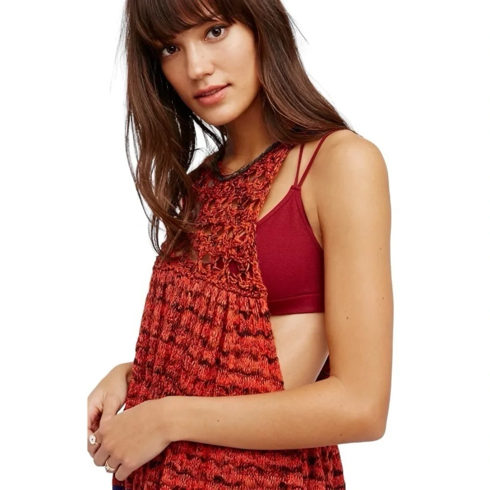 Free People Rare Hearts Tunic Knit Open Sides Multicolor Bohemian Top Womens Med